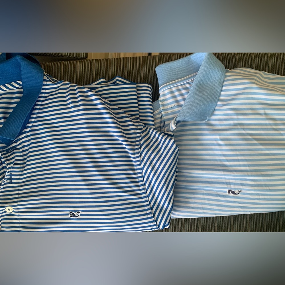 Vineyard Vines Mens Performance Blue White Striped Polo Shirts Golf XL preppy